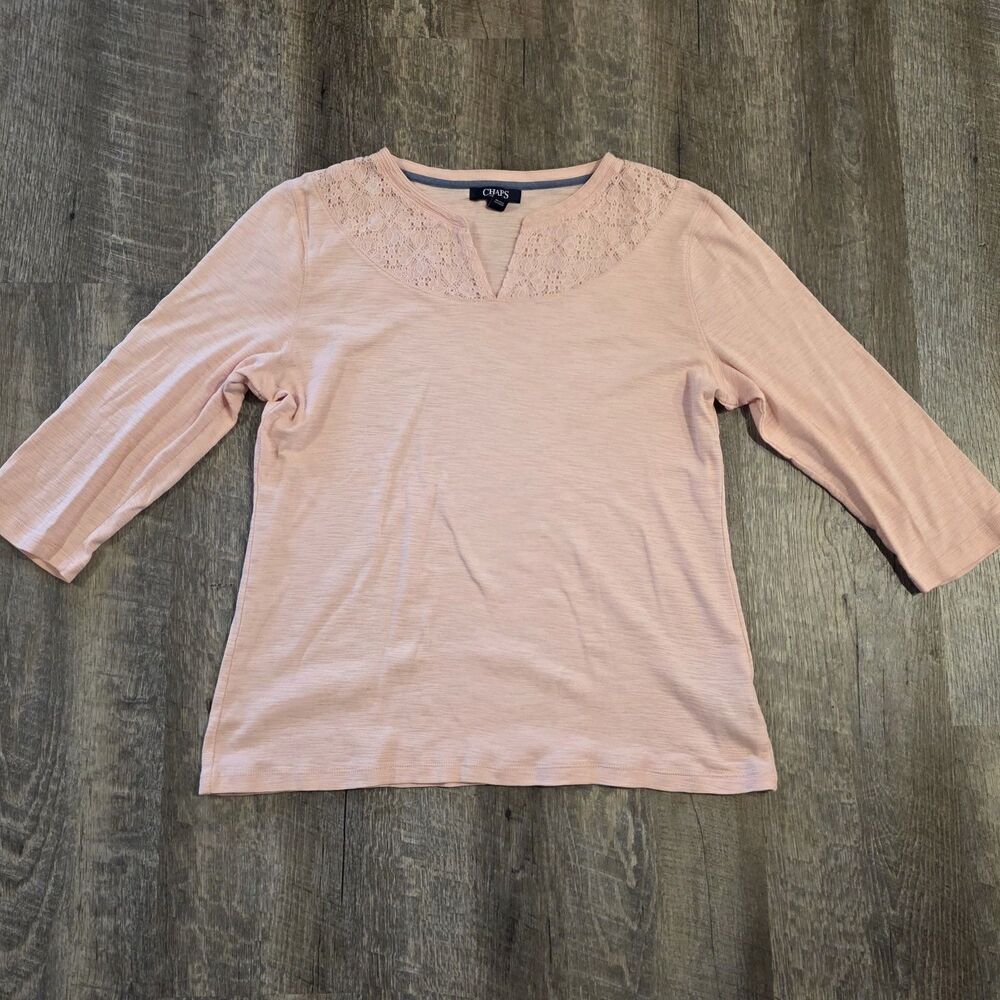 Chaps Women's Pink 3/4 Sleeve Laced Necklne Blouse Shirt Size XL